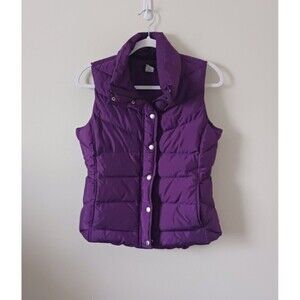 J.Crew Down Puffer Vest Zip Snap Fleece Lined Pockets Purple Size S